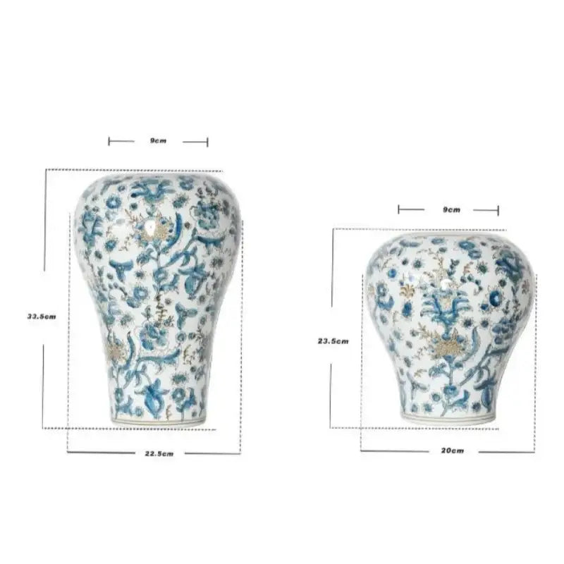 Retro chinese blue & white porcelain ceramic vase set living room