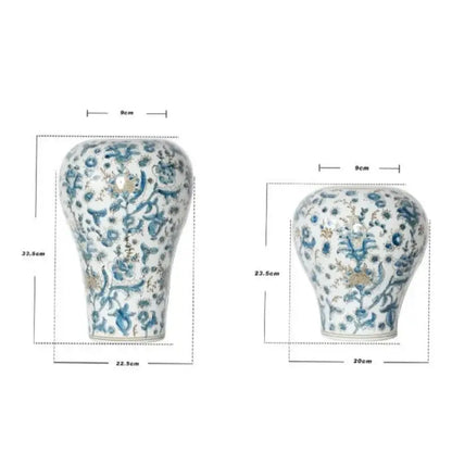 Retro chinese blue & white porcelain ceramic vase set living room