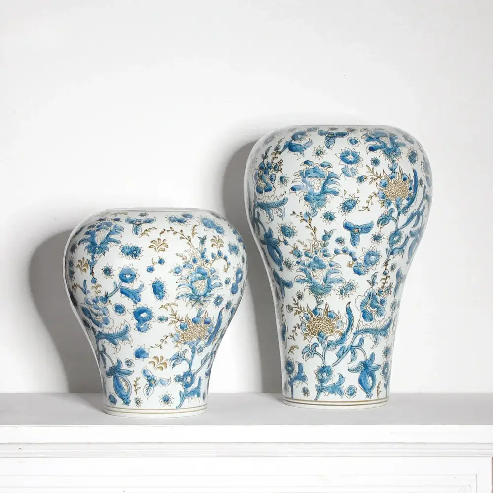 Retro chinese blue & white porcelain ceramic vase set living room