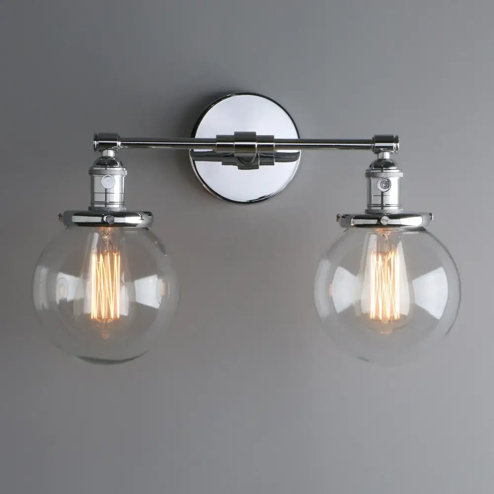 Retro chrome double glass ball globe wall light bedroom sconce