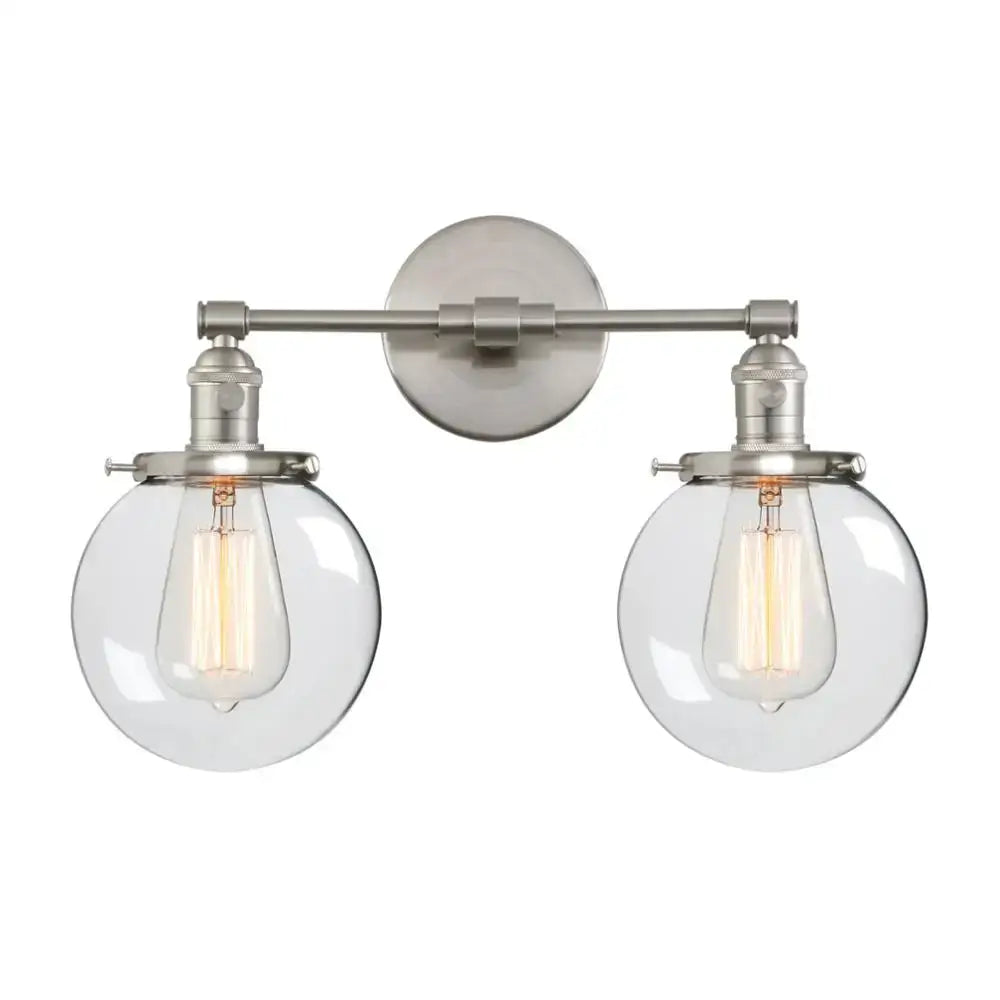 Retro chrome double glass ball globe wall light bedroom sconce