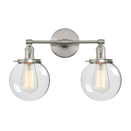 Retro chrome double glass ball globe wall light bedroom sconce