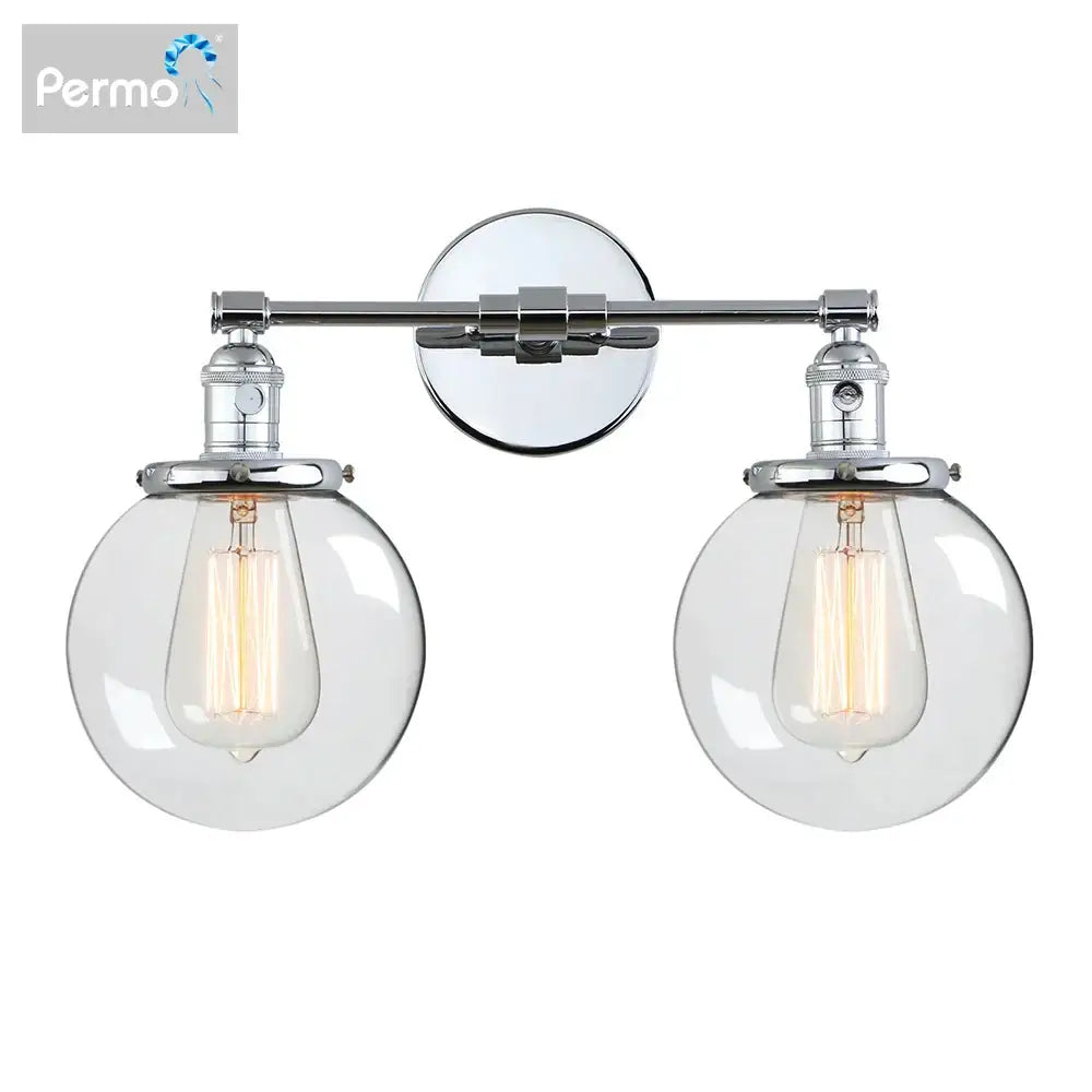 Retro chrome double glass ball globe wall light bedroom sconce