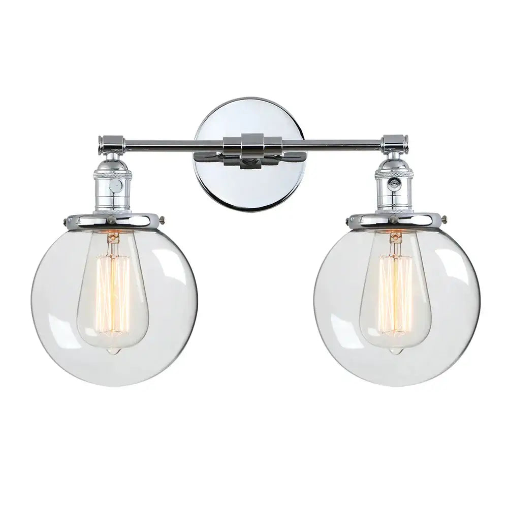 Retro chrome double glass ball globe wall light bedroom sconce