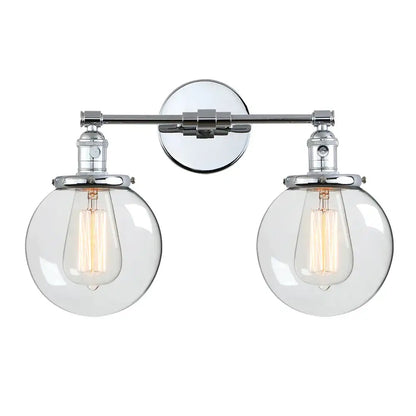 Retro chrome double glass ball globe wall light bedroom sconce