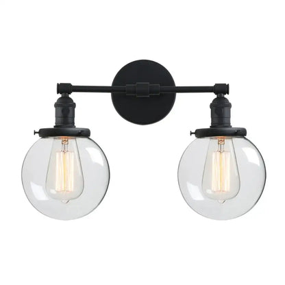 Retro chrome double glass ball globe wall light bedroom sconce
