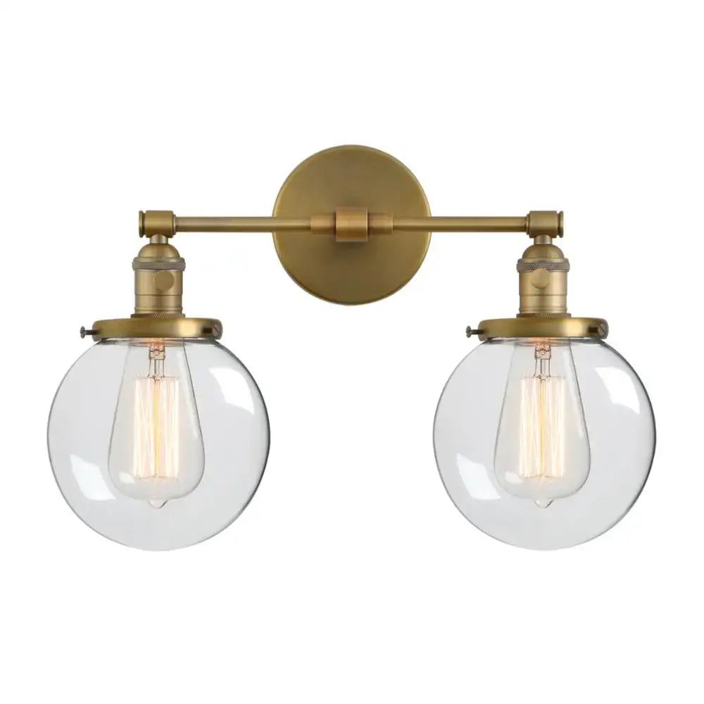 Retro chrome double glass ball globe wall light bedroom sconce
