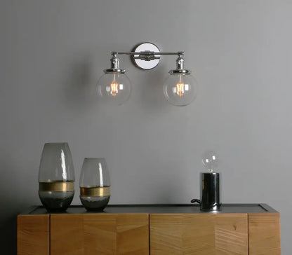 Retro chrome double glass ball globe wall light bedroom sconce