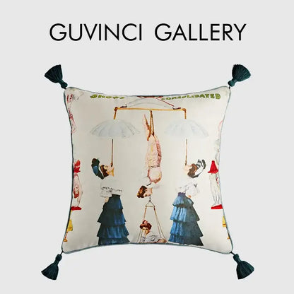 Retro circus cream pillow cover with tassels living room decor