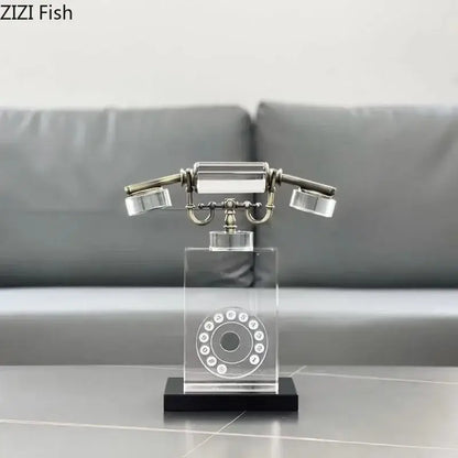 Retro clear crystal telephone sculpture office desk decor