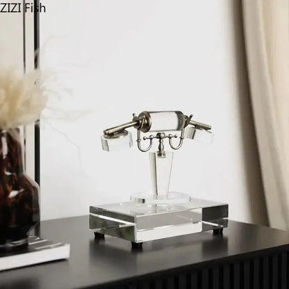 Retro clear crystal telephone sculpture office desk decor