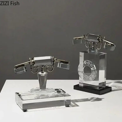 Retro clear crystal telephone sculpture office desk decor