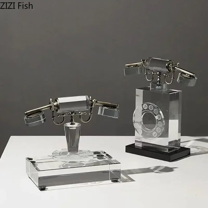 Retro clear crystal telephone sculpture office desk decor