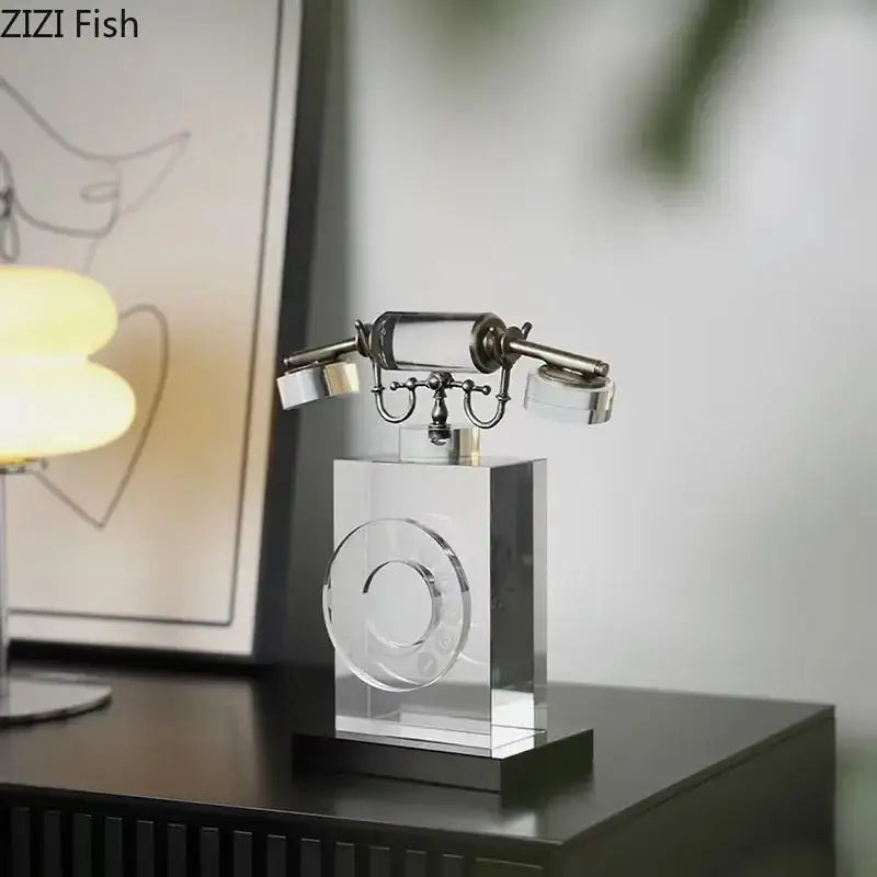 Retro clear crystal telephone sculpture office desk decor