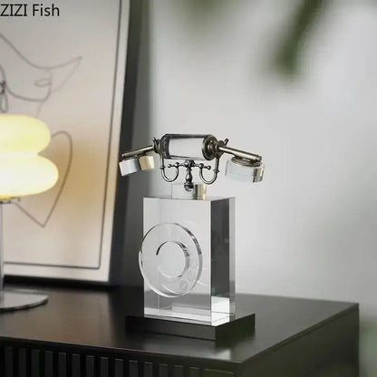 Retro clear crystal telephone sculpture office desk decor