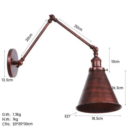 Retro copper iron loft wall lamp bedroom industrial sconce
