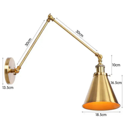 Retro copper iron loft wall lamp bedroom industrial sconce