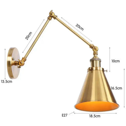 Retro copper iron loft wall lamp bedroom industrial sconce