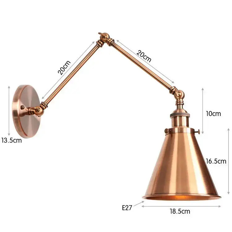 Retro copper iron loft wall lamp bedroom industrial sconce