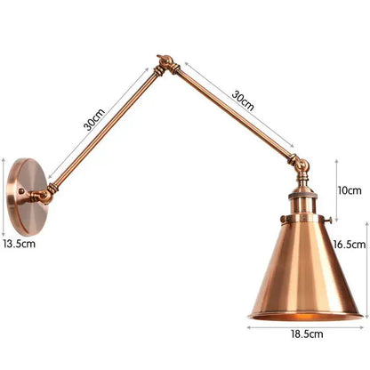 Retro copper iron loft wall lamp bedroom industrial sconce