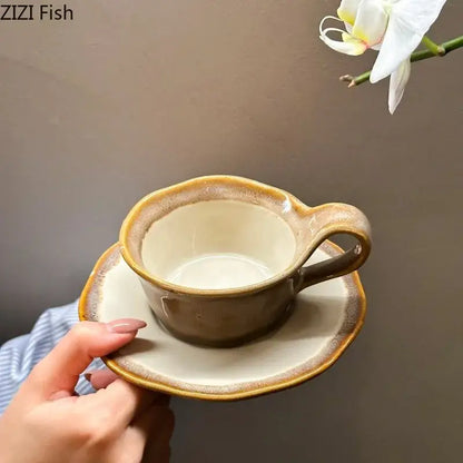 Retro crackled blue kiln porcelain cup and saucer dining room set