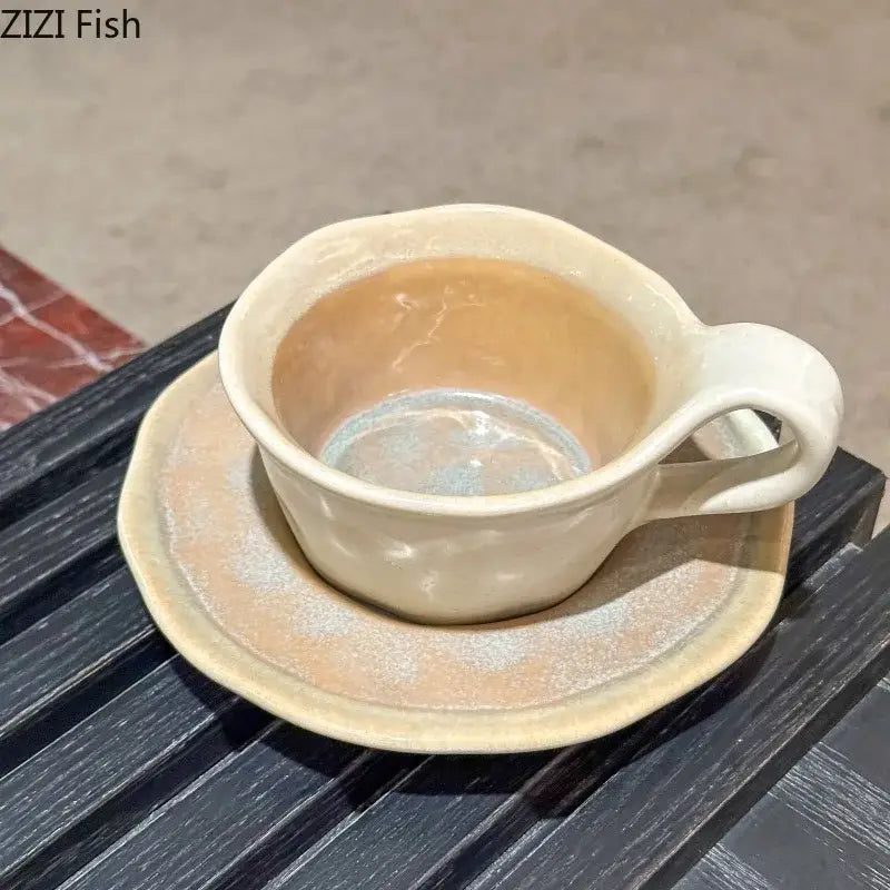 Retro crackled blue kiln porcelain cup and saucer dining room set