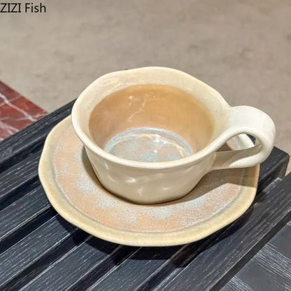 Retro crackled blue kiln porcelain cup and saucer dining room set