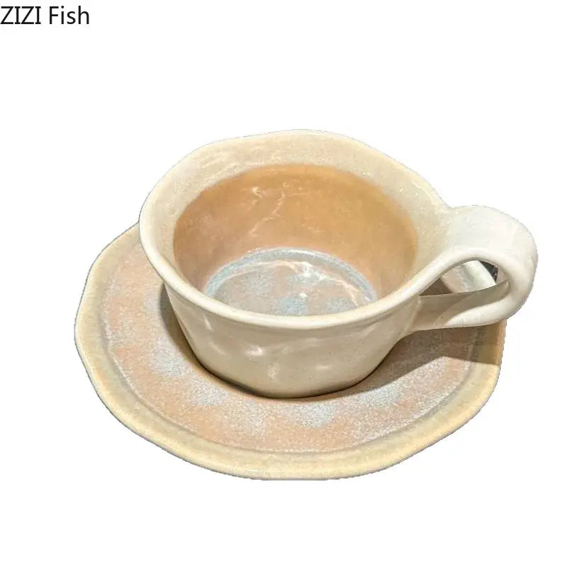 Retro crackled blue kiln porcelain cup and saucer dining room set