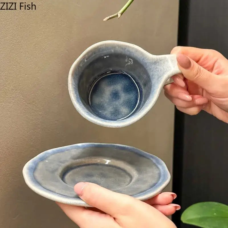 Retro crackled blue kiln porcelain cup and saucer dining room set