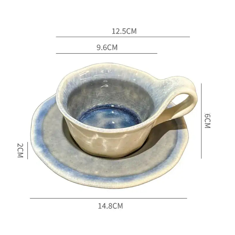 Retro crackled blue kiln porcelain cup and saucer dining room set