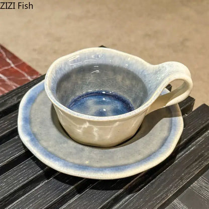 Retro crackled blue kiln porcelain cup and saucer dining room set