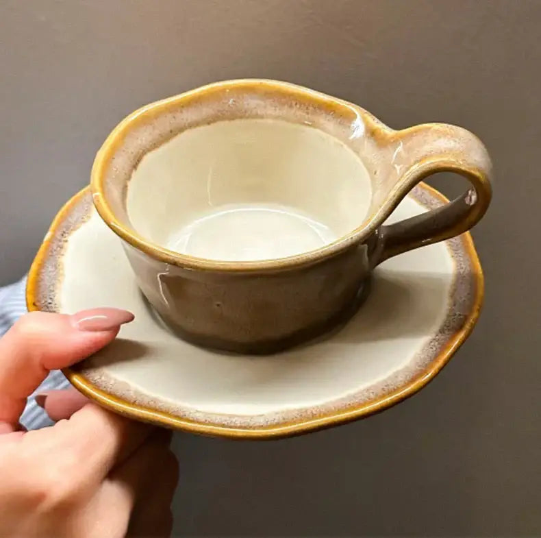 Retro crackled blue kiln porcelain cup and saucer dining room set