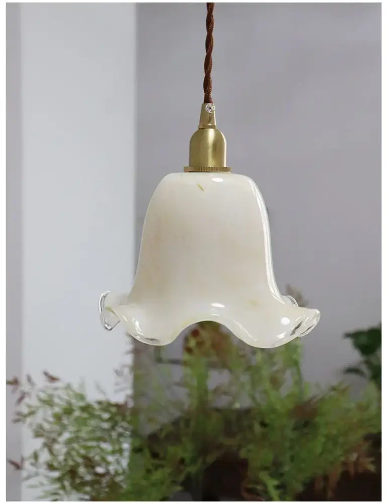 Retro cream glass led pendant lamp for kitchen with brass finish