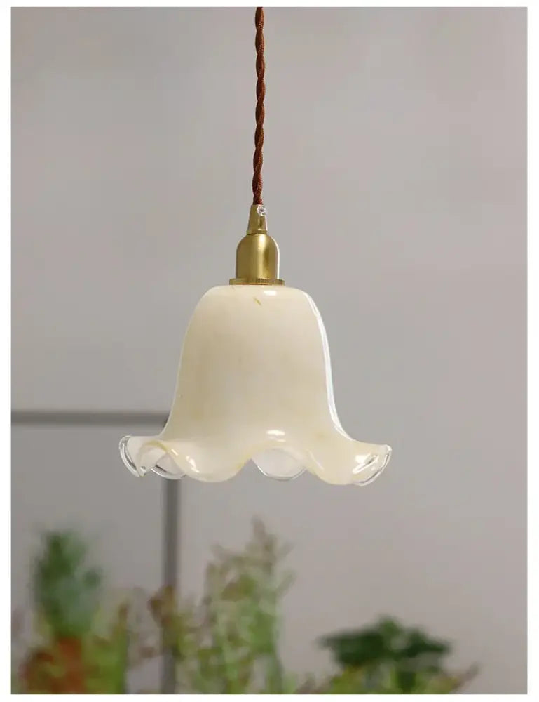 Retro cream glass led pendant lamp for kitchen with brass finish