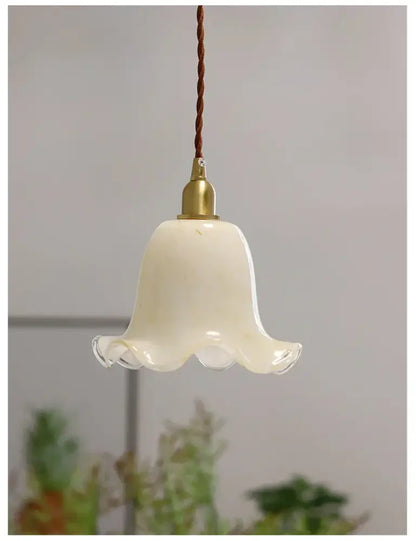 Retro cream glass led pendant lamp for kitchen with brass finish