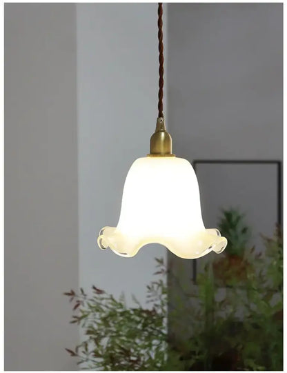 Retro cream glass led pendant lamp for kitchen with brass finish