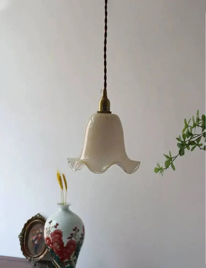 Retro cream glass led pendant lamp for kitchen with brass finish