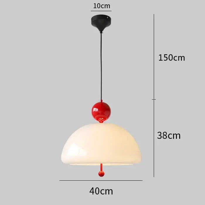 Retro cream glass red accent pendant light dining room