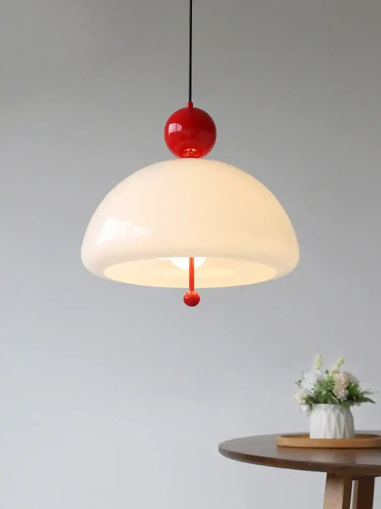 Retro cream glass red accent pendant light dining room