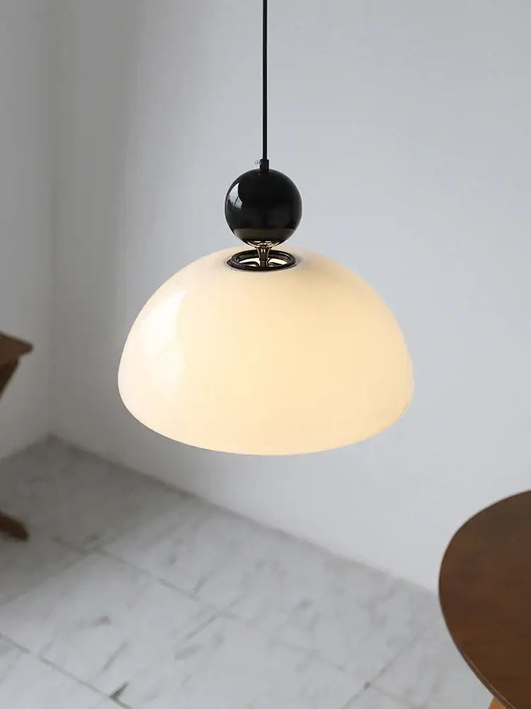 Retro cream glass red accent pendant light dining room