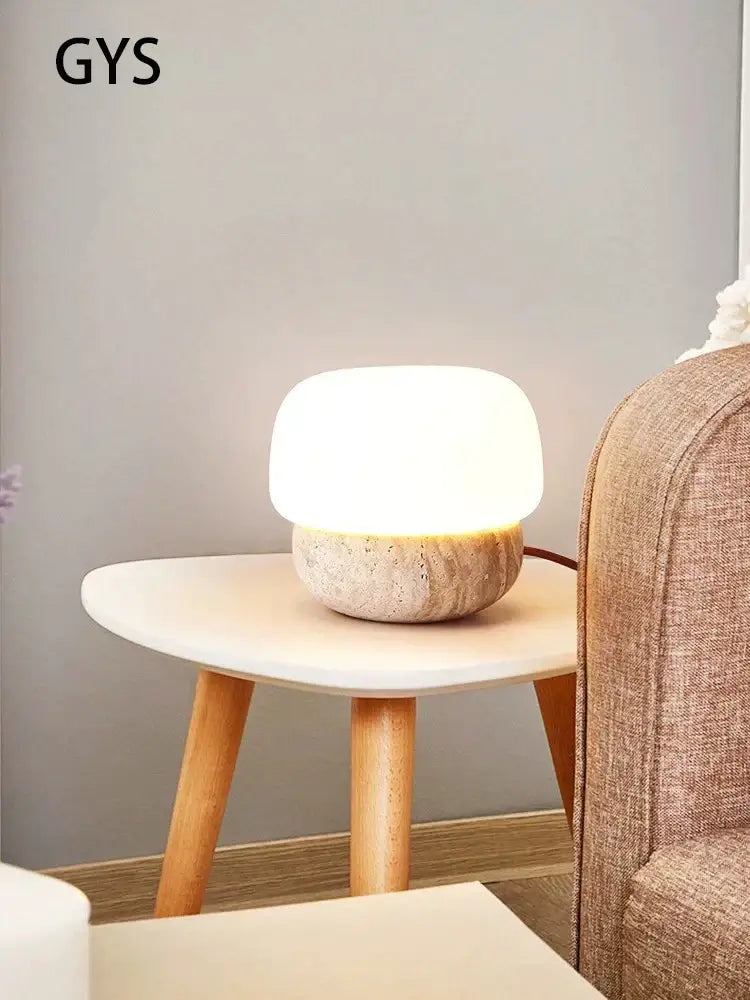 Retro cream mushroom table lamp bedroom textured stone light