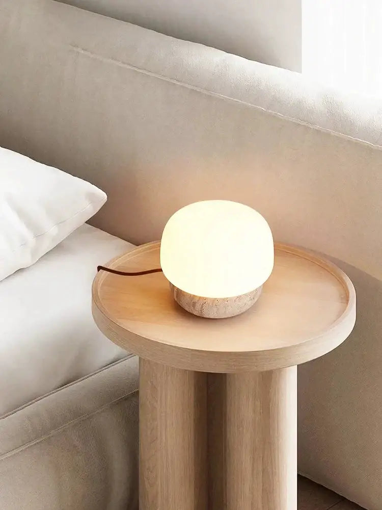 Retro cream mushroom table lamp bedroom textured stone light