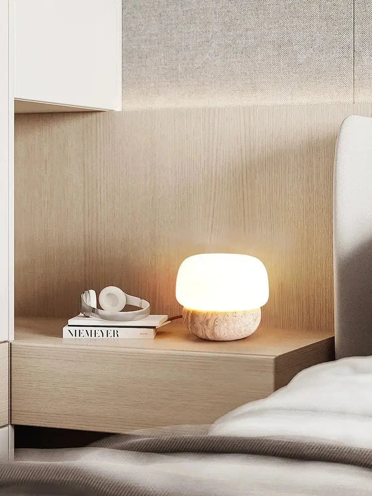 Retro cream mushroom table lamp bedroom textured stone light