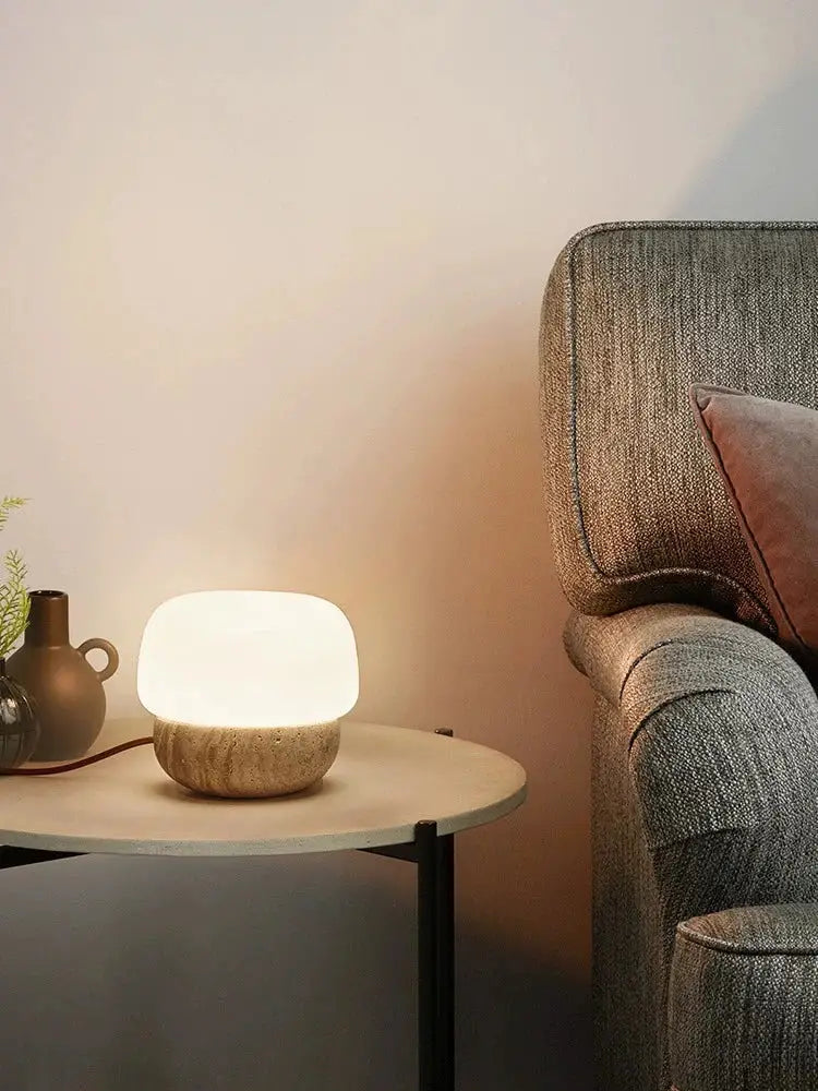 Retro cream mushroom table lamp bedroom textured stone light