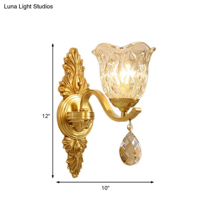 DecorBites™ Retro Crystal Flower Wall Lamp - 1 Light Gold Flush Sconce for Living Room