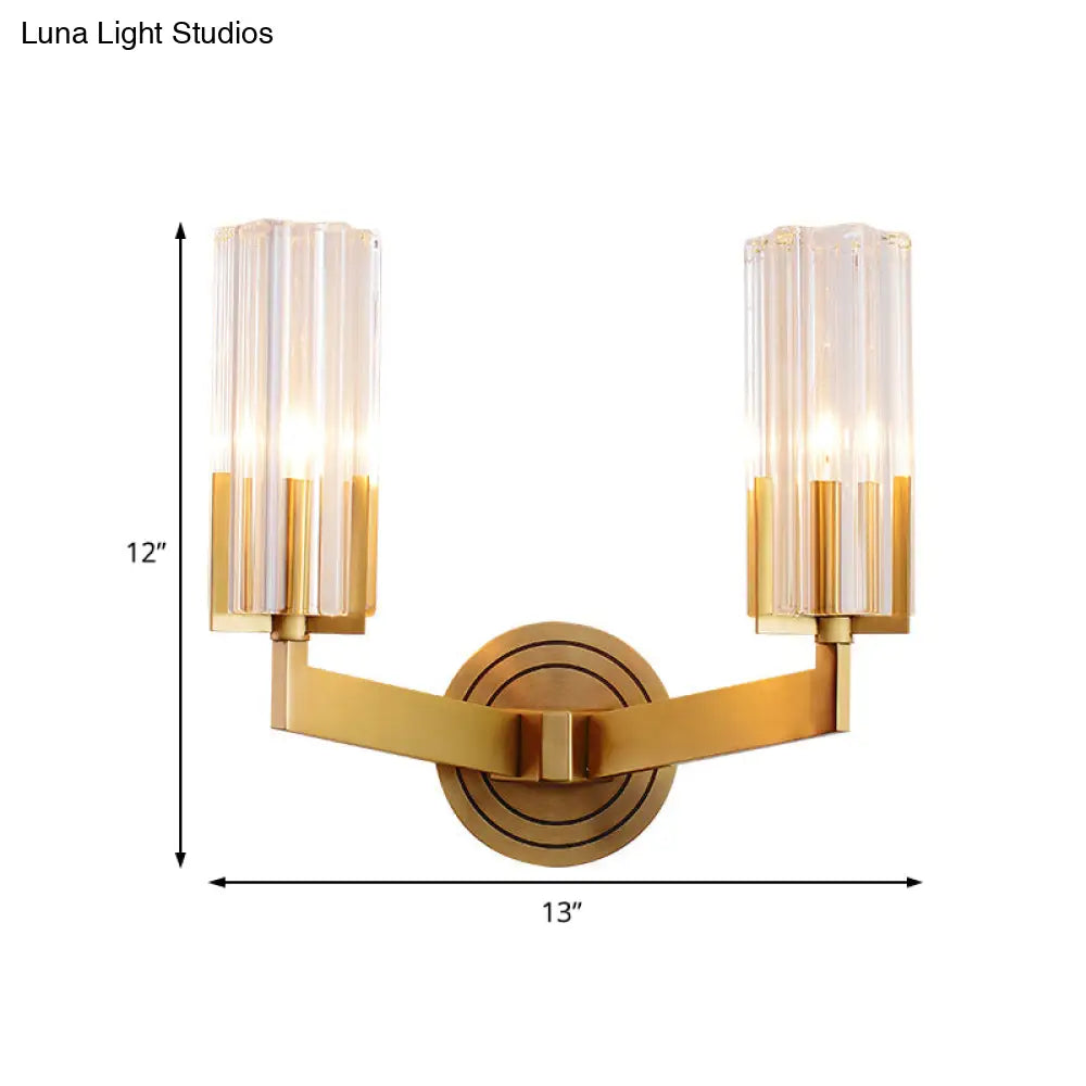 DecorBites™ Retro Crystal Ribbed Wall Lamp with Brass Flush Sconce for Living Room - 1/2 Lights