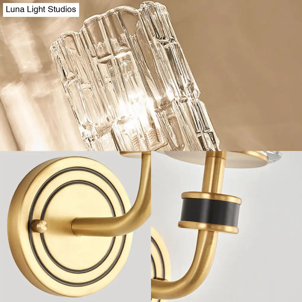 DecorBites™ Retro Crystal Wall Sconce - 1 Light Brass Fixture for Living Room