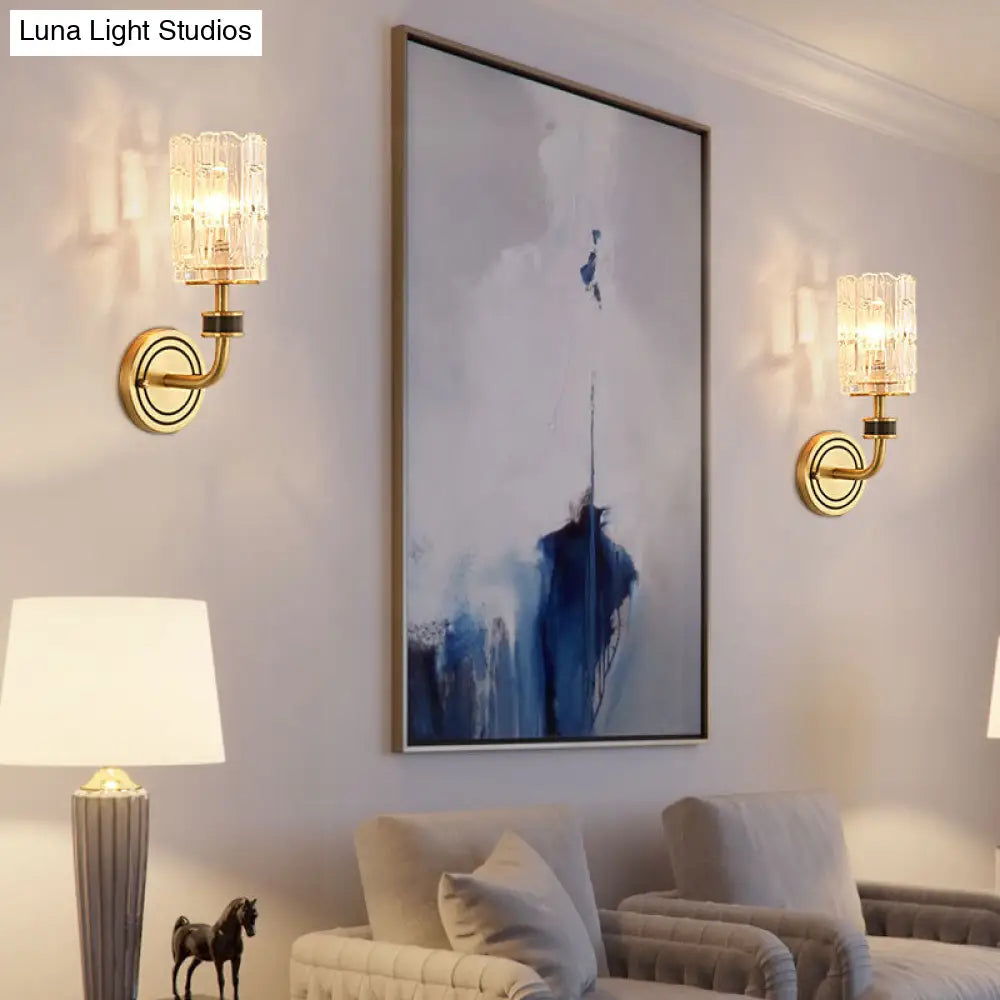 DecorBites™ Retro Crystal Wall Sconce - 1 Light Brass Fixture for Living Room