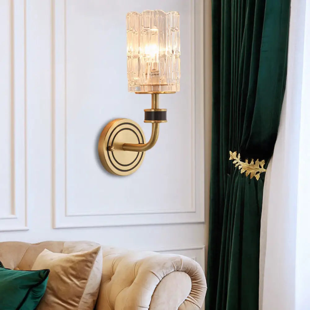 DecorBites™ Retro Crystal Wall Sconce - 1 Light Brass Fixture for Living Room