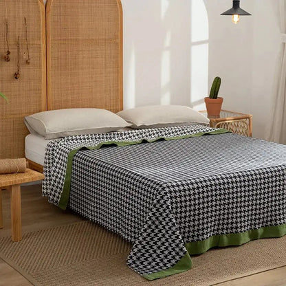Retro daisy olive & teal cotton throw blanket living room quilt